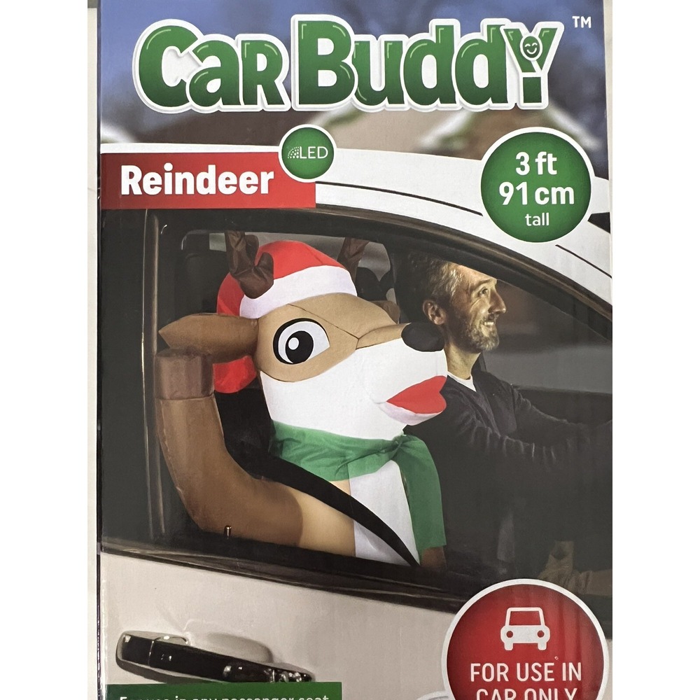 NEW Gemmy Airblown Inflatable Reindeer Car Buddy‎ 3 Ft LED Light Christmas
